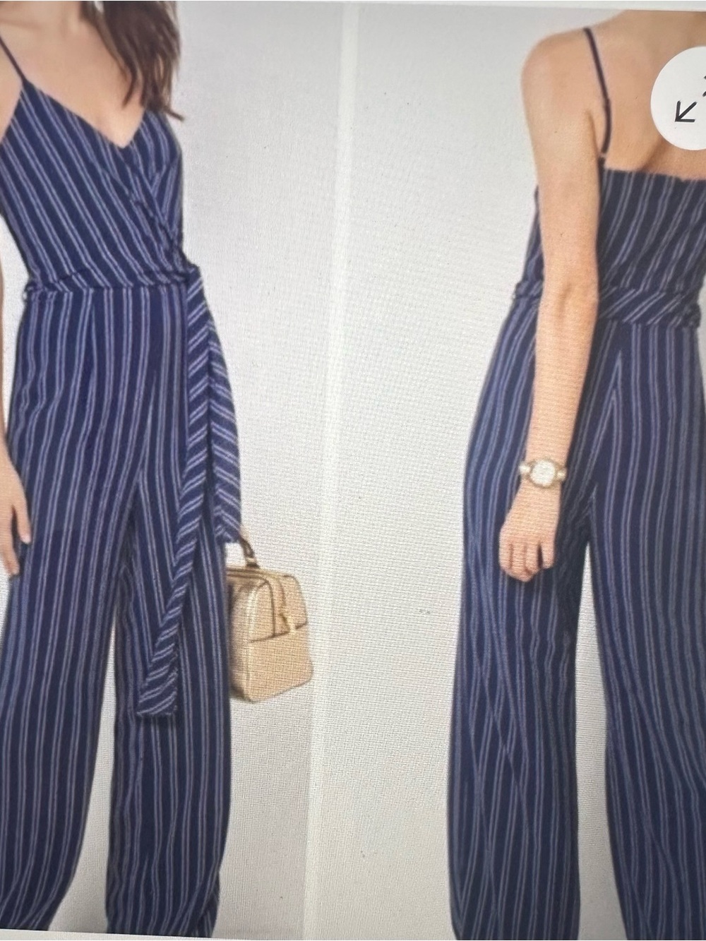 Striped Navy Wide-Leg Jumpsuit with Tie Waist